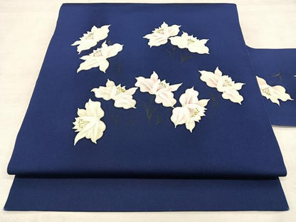 平和屋着物◎九寸名古屋帯 草花文 金彩 正絹 逸品 BAAX1657qw