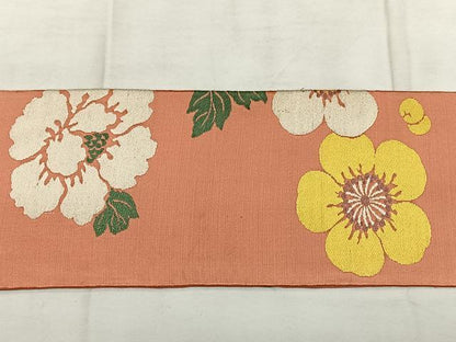 平和屋着物◎アンティーク 九寸名古屋帯 扇面花文 正絹 逸品 BAAX1659qw