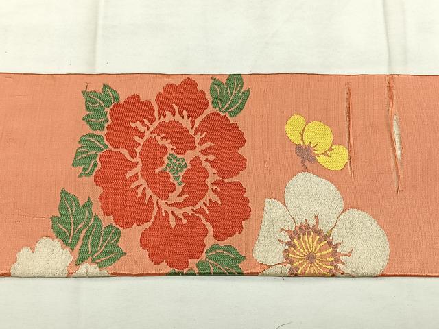 平和屋着物◎アンティーク 九寸名古屋帯 扇面花文 正絹 逸品 BAAX1659qw