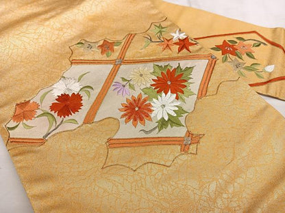 平和屋着物◎九寸名古屋帯 総刺繍 駒刺繍 雲取り花文 金銀糸 正絹 逸品 BAAX1660qw