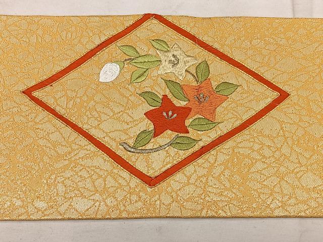 平和屋着物◎九寸名古屋帯 総刺繍 駒刺繍 雲取り花文 金銀糸 正絹 逸品 BAAX1660qw
