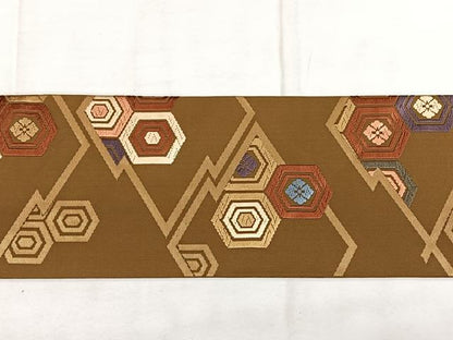 平和屋着物◎九寸名古屋帯 唐織 松皮菱亀甲文 金糸 正絹 逸品 BAAX1661qw