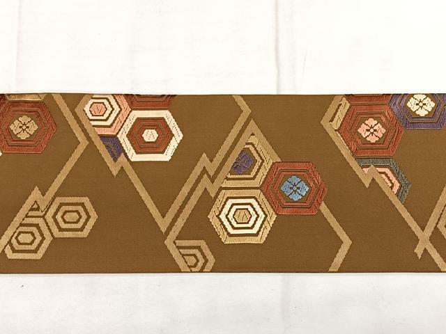 平和屋着物◎九寸名古屋帯 唐織 松皮菱亀甲文 金糸 正絹 逸品 BAAX1661qw