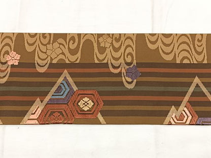 平和屋着物◎九寸名古屋帯 唐織 松皮菱亀甲文 金糸 正絹 逸品 BAAX1661qw