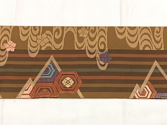 平和屋着物◎九寸名古屋帯 唐織 松皮菱亀甲文 金糸 正絹 逸品 BAAX1661qw