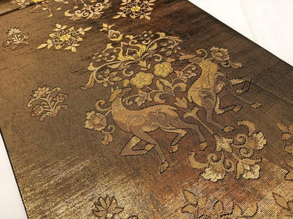 平和屋着物◎六通柄袋帯 動物花文 金糸 引箔 正絹 逸品 BAAX1672qw