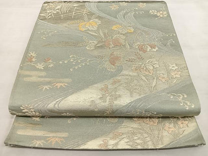 平和屋着物◎六通柄袋帯 唐織 流水草花文 金糸 正絹 逸品 BAAX1673qw