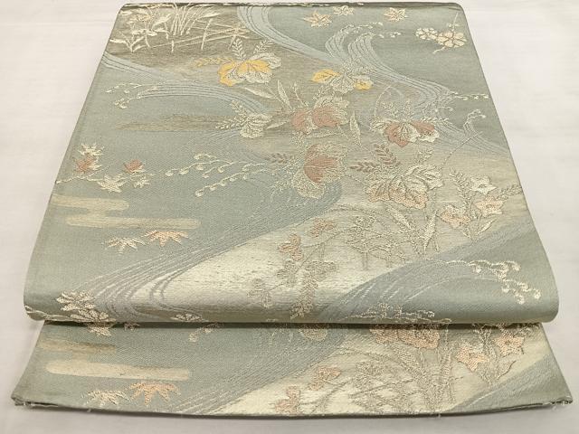 平和屋着物◎六通柄袋帯 唐織 流水草花文 金糸 正絹 逸品 BAAX1673qw