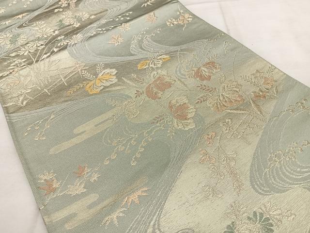 平和屋着物◎六通柄袋帯 唐織 流水草花文 金糸 正絹 逸品 BAAX1673qw