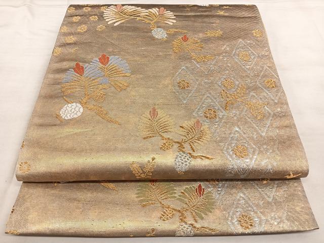 平和屋着物◎六通柄袋帯 唐織 枝松葉文 金銀糸 引箔 正絹 逸品 BAAX1676qw