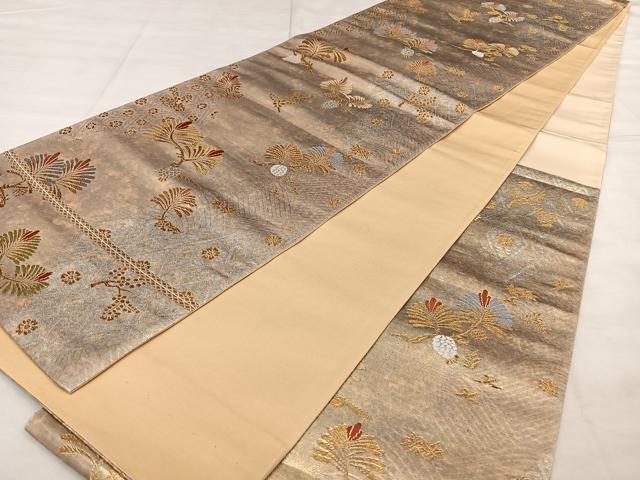 平和屋着物◎六通柄袋帯 唐織 枝松葉文 金銀糸 引箔 正絹 逸品 BAAX1676qw
