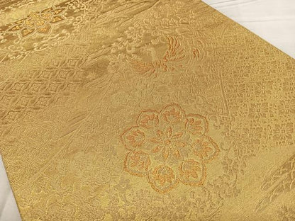 平和屋着物◎六通柄袋帯 唐織 花鳥文 金糸 正絹 逸品 BAAX1678qw