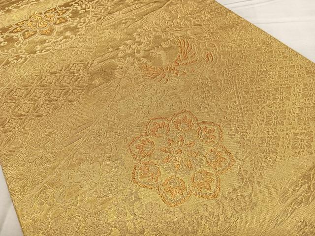 平和屋着物◎六通柄袋帯 唐織 花鳥文 金糸 正絹 逸品 BAAX1678qw