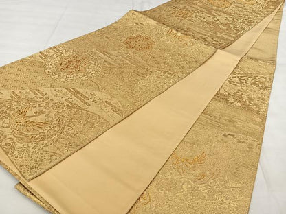 平和屋着物◎六通柄袋帯 唐織 花鳥文 金糸 正絹 逸品 BAAX1678qw