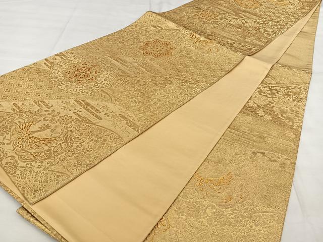 平和屋着物◎六通柄袋帯 唐織 花鳥文 金糸 正絹 逸品 BAAX1678qw