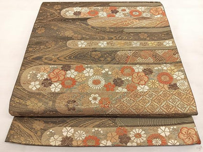 平和屋着物◎六通柄袋帯 唐織 エ霞花文 金糸 金彩 正絹 逸品 BAAX1683qw