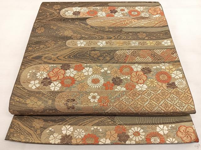 平和屋着物◎六通柄袋帯 唐織 エ霞花文 金糸 金彩 正絹 逸品 BAAX1683qw