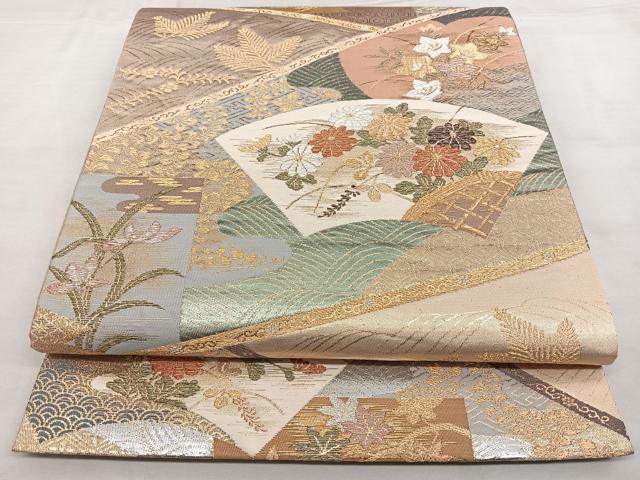 平和屋着物◎六通柄袋帯 唐織 裂取王朝華文 金銀糸 正絹 逸品 BAAX1684qw
