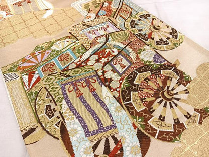 平和屋着物◎六通柄袋帯 唐織 雲取り御所車文 金銀糸 正絹 逸品 BAAX1692qw