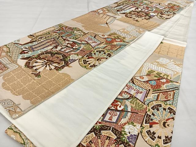 平和屋着物◎六通柄袋帯 唐織 雲取り御所車文 金銀糸 正絹 逸品 BAAX1692qw
