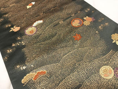 平和屋着物◎六通柄袋帯 唐織 花蝶文 金糸 正絹 逸品 BAAX1708qw