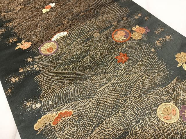 平和屋着物◎六通柄袋帯 唐織 花蝶文 金糸 正絹 逸品 BAAX1708qw