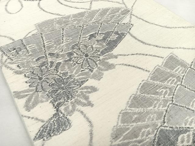 平和屋着物◎全通柄袋帯　紬地　檜扇文　正絹　逸品　BAAX1711qw