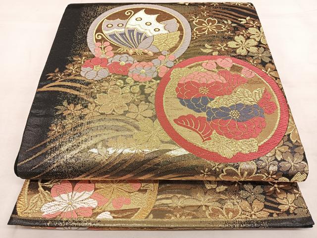 平和屋着物◎六通柄袋帯 唐織 花蝶文 金糸 正絹 逸品 BAAX1712qw