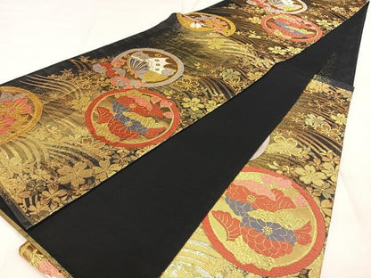 平和屋着物◎六通柄袋帯 唐織 花蝶文 金糸 正絹 逸品 BAAX1712qw