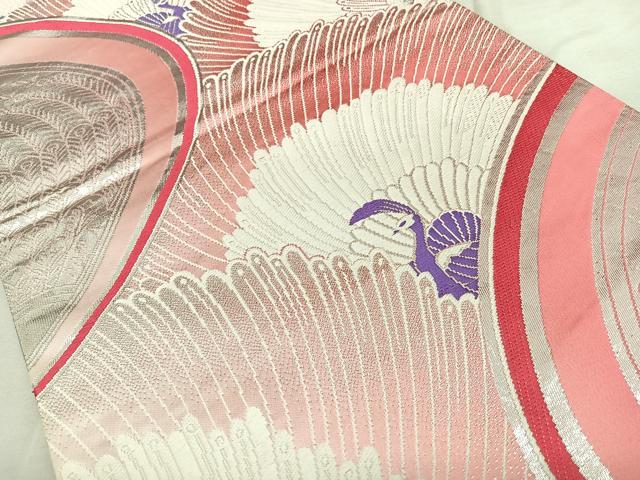 平和屋着物◎両面 全通柄袋帯 唐織 桃山 孔雀文 銀糸 正絹 逸品 BAAX1716qw