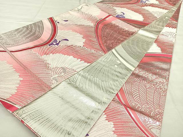 平和屋着物◎両面 全通柄袋帯 唐織 桃山 孔雀文 銀糸 正絹 逸品 BAAX1716qw