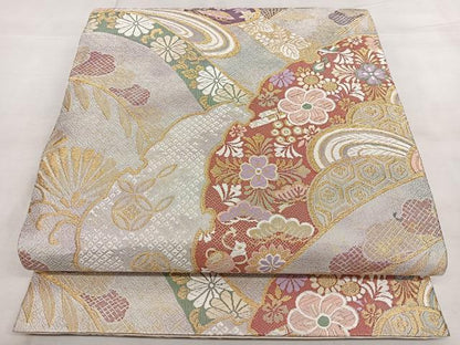 平和屋着物◎六通柄袋帯　唐織　舞花雪輪文　金糸　正絹　逸品　BAAX1717qw