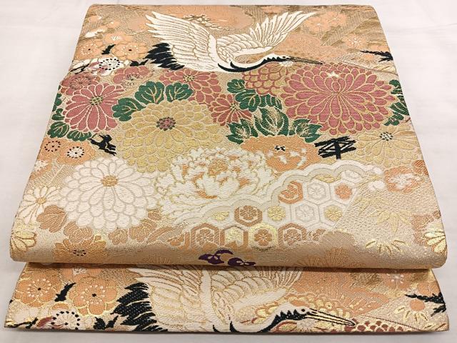 平和屋着物◎アンティーク　大正ロマン　丸帯　器物花文　金糸　正絹　逸品　DABE3757qp 平和屋着物○アンティーク 大正ロマン 色留袖 刺繍 扇面草花文 正絹