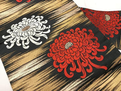 平和屋着物◎九寸名古屋帯 唐織 乱菊 黒地 金糸 正絹 逸品 BAAX1725qw