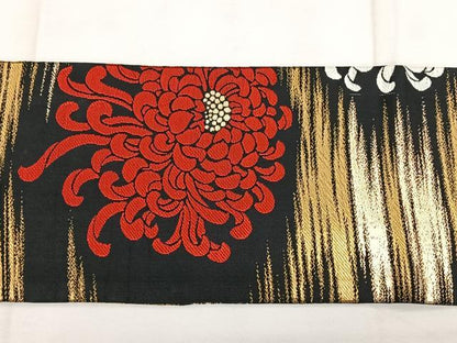 平和屋着物◎九寸名古屋帯 唐織 乱菊 黒地 金糸 正絹 逸品 BAAX1725qw