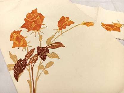 平和屋着物◎塩瀬 九寸名古屋帯 ろうけつ染め 薔薇 正絹 逸品 BAAX1726qw