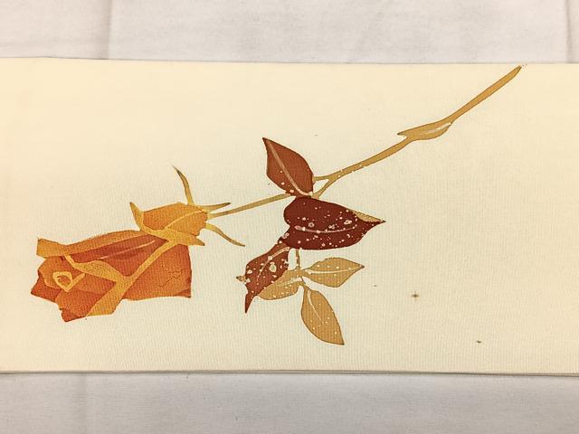 平和屋着物◎塩瀬 九寸名古屋帯 ろうけつ染め 薔薇 正絹 逸品 BAAX1726qw