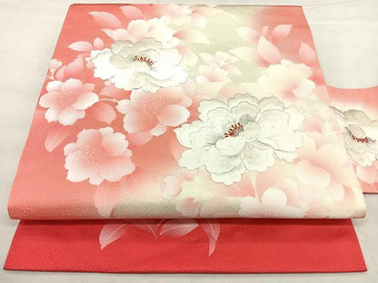 平和屋着物◎九寸名古屋帯 刺繍 牡丹 銀糸 正絹 逸品 BAAX1729qw