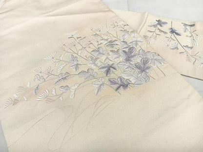 平和屋着物◎九寸名古屋帯 総刺繍 枝菊文 正絹 逸品 BAAX1730qw