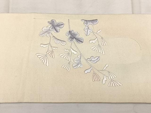平和屋着物◎九寸名古屋帯 総刺繍 枝菊文 正絹 逸品 BAAX1730qw
