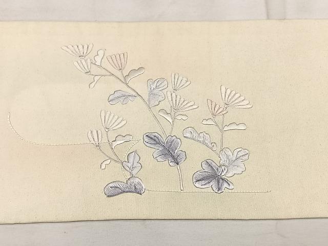 平和屋着物◎九寸名古屋帯 総刺繍 枝菊文 正絹 逸品 BAAX1730qw