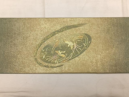 平和屋着物◎九寸名古屋帯 鳳凰花蝶文 金彩 引箔 正絹 逸品 BAAX1731qw
