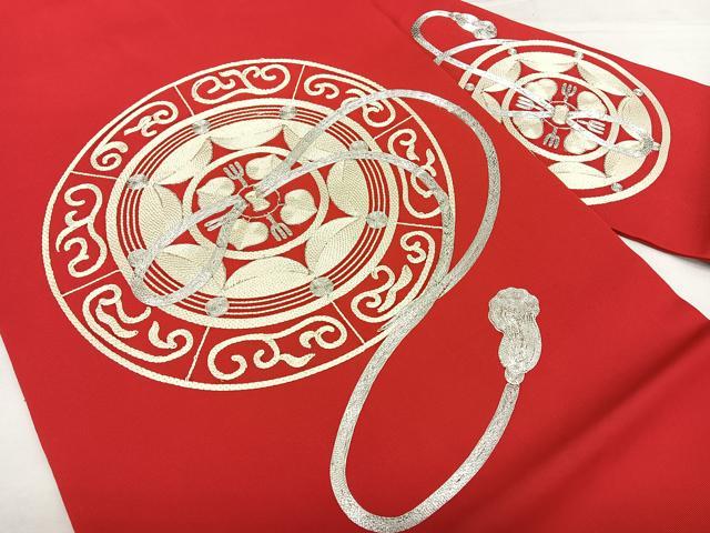 平和屋着物◎塩瀬 九寸名古屋帯 総刺繍 駒刺繍 鏡裏文 銀糸 正絹 逸品 BAAX1735qw