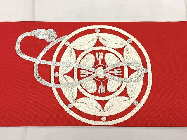 平和屋着物●塩瀬　九寸名古屋帯　駒刺繍　総刺繍　成り物　金糸　正絹　逸品　DABD0435op 平和屋着物○塩瀬 九寸名古屋帯 駒刺繍 御所車花文 黒地 金彩 正絹