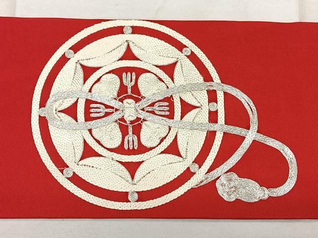 平和屋着物●極上　塩瀬　九寸名古屋帯　総刺繍　雲取り風景文　金銀糸　人参色地　逸品　DZAB1818kh6 平和屋着物○極上 塩瀬 九寸名古屋帯 総刺繍 雲取り風景文 金銀糸 人参