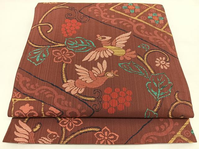 平和屋着物◎六通柄 本袋帯 花鳥文 瑞匠紬 正絹 逸品 BAAX1738qw
