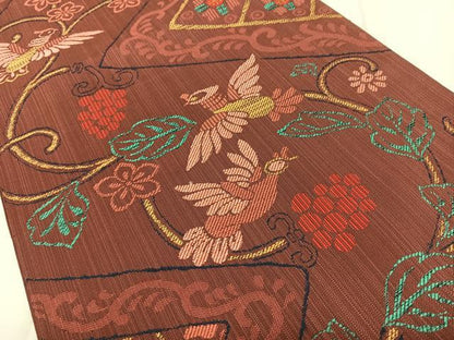平和屋着物◎六通柄 本袋帯 花鳥文 瑞匠紬 正絹 逸品 BAAX1738qw