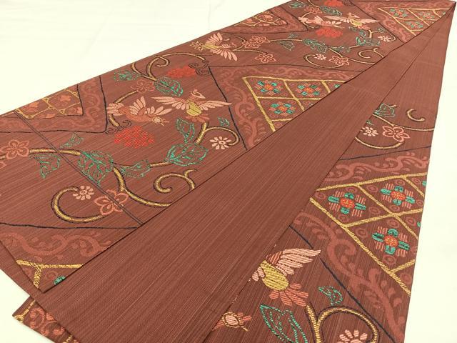 平和屋着物◎六通柄 本袋帯 花鳥文 瑞匠紬 正絹 逸品 BAAX1738qw