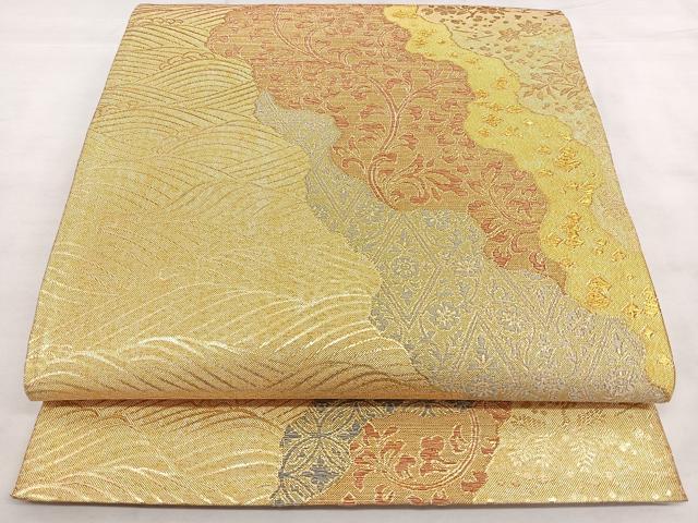 平和屋着物◎六通柄袋帯 唐織 古代宮廷文様 金糸 正絹 逸品 BAAX1739qw