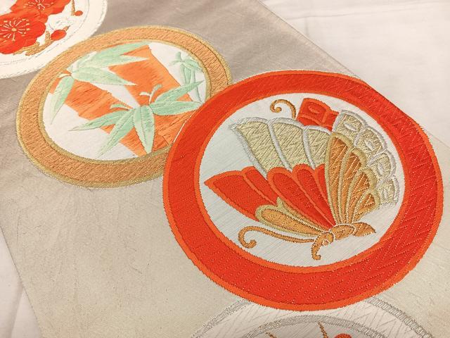 平和屋着物◎六通柄袋帯　唐織　花蝶丸文　金銀糸　正絹　逸品　BAAX1743qw